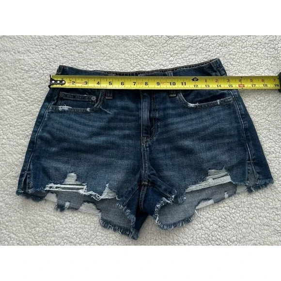 Aerie Women's Blue Denim Jean Shorts Size Small Elastic Waist Distressed Hem - Picture 6 of 7